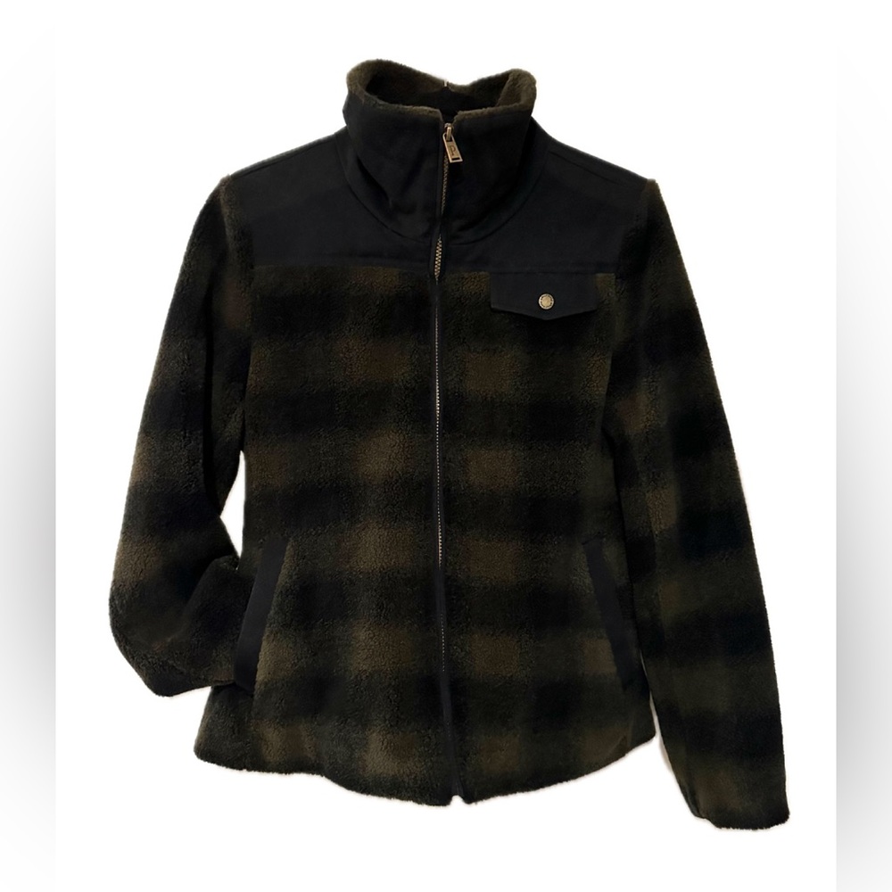 NWT Women’s Pendleton Dry Goods Green & Black Sherpa Fleece Zip Jacket Sz Medium